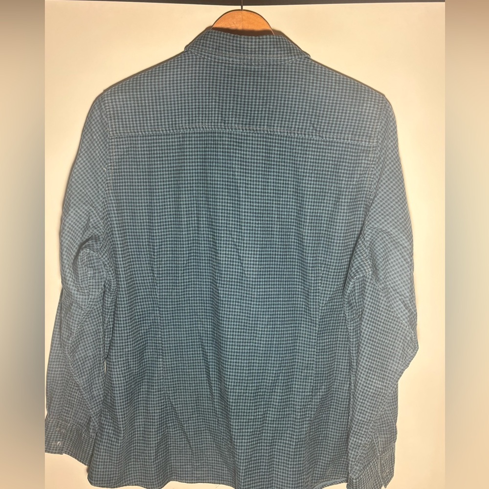 Woolrich Teal Micro-Check Button-Up Shirt #46 - Picture 3 of 4